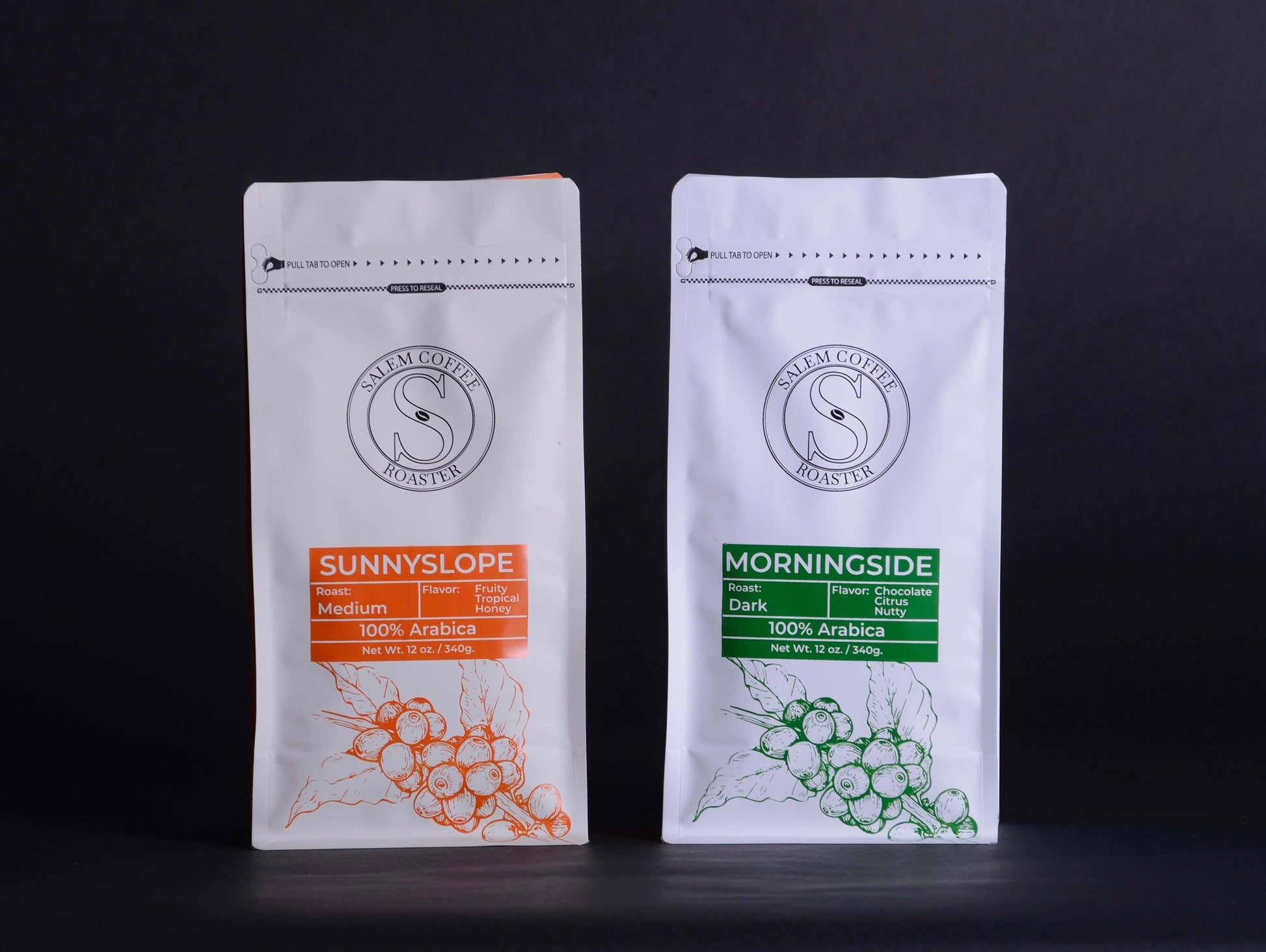 Sunnyslope Roast (medium) 100% Arabica Specialty Coffee Roast: Medium Flavor Notes: Fruity, Tropical, Honey   Morningside Roast (Dark) 100% Arabica Specialty Coffee Roast: Dark Flavor Notes: Chocolate, Citrus, Nutty